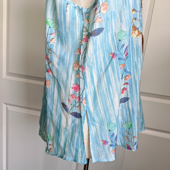 Aratta Sleeveless Top Neck Tie Closure Tassel Lightweight Floral Blue XL NWT - Picture 11 of 16